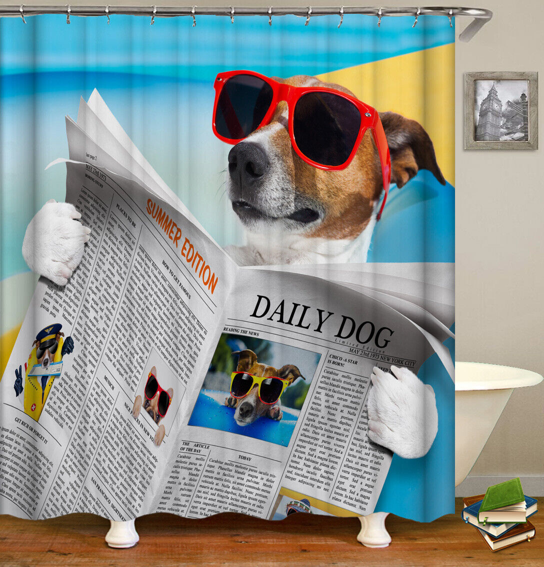 Dogs and Newspapers Shower Curtain for Bathroom Decor