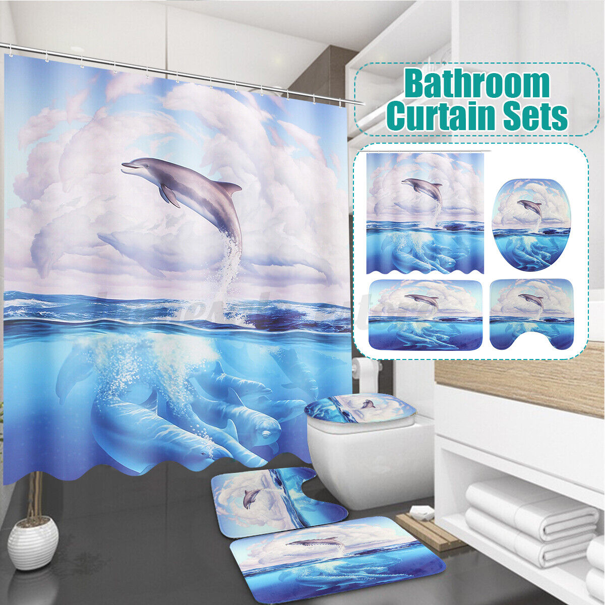 Dolphin Bath Curtain for Bathroom Bathroom Accessories Bluefink