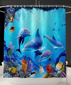 Dolphin Fish Print Waterproof Shower Curtain for a Beachy Bathroom Decor