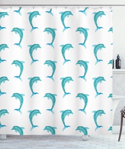 Dolphin Mammals Jumping Shower Curtain - Ocean Animal Bathroom Decor Print