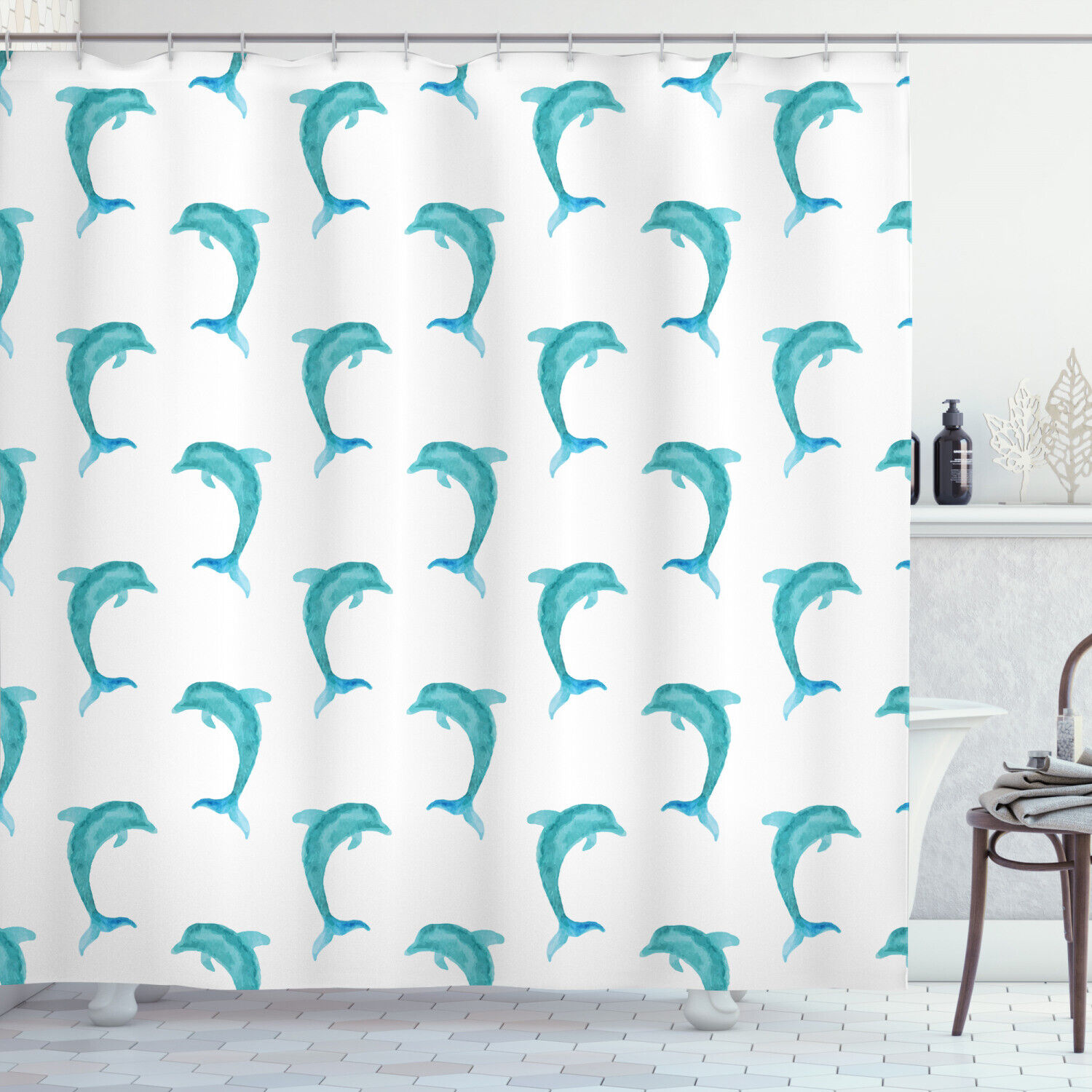 Dolphin Mammals Jumping Shower Curtain Ocean Animal Bathroom Decor