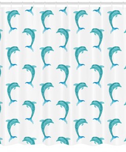 Dolphin Mammals Jumping Shower Curtain - Ocean Animal Bathroom Decor Print