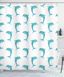 Dolphin Mammals Jumping Shower Curtain - Ocean Animal Bathroom Decor Print