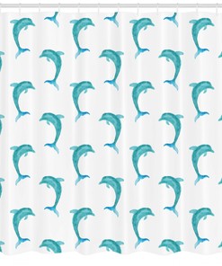 Dolphin Mammals Jumping Shower Curtain - Ocean Animal Bathroom Decor Print