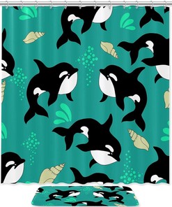 Dolphin Sea Animal Waterproof Shower Curtain for Ocean Bathroom Decor