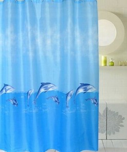 Dolphin Shower Curtain, Blue Design and Fabric Material