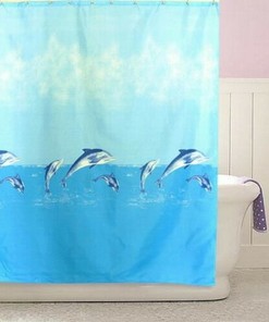 Dolphin Shower Curtain, Blue Design and Fabric Material