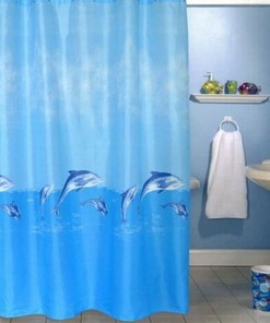 Dolphin Shower Curtain, Blue Design and Fabric Material