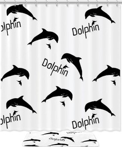 Dolphin Silhouette Tubumping Shower Curtain in Waterproof Fabric for Bathroom Decor