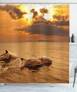 Dolphins Dusk Print Animal Print Shower Curtain for Bathroom