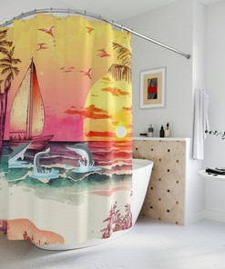 Dolphins Sunset Beach Shower Curtain for Bathroom Decor