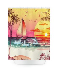 Dolphins Sunset Beach Shower Curtain for Bathroom Decor
