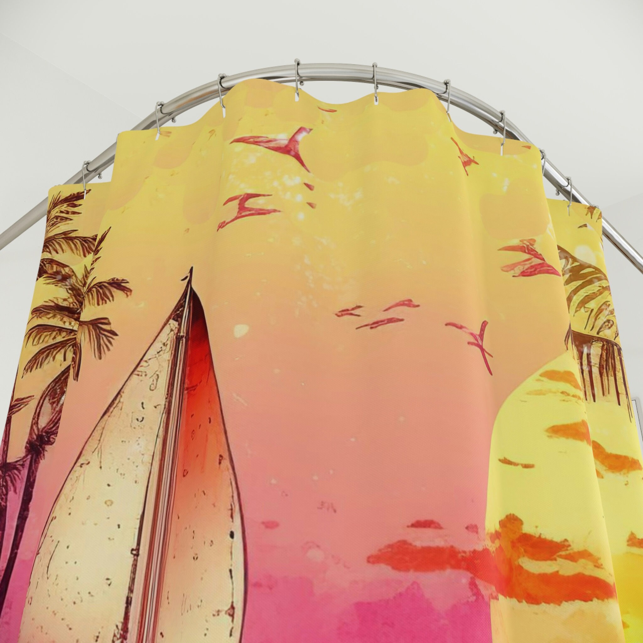 Dolphins Sunset Beach Shower Curtain for Bathroom Decor