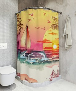 Dolphins Sunset Beach Shower Curtain for Bathroom Decor