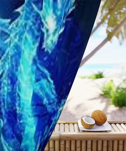 Dragon Window Curtain, Blue Design, Mythical Creature Decor