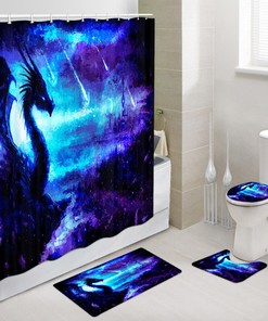 Dragon and Shooting Star Shower Curtain, Blue Design, Fantasy Bath Decor