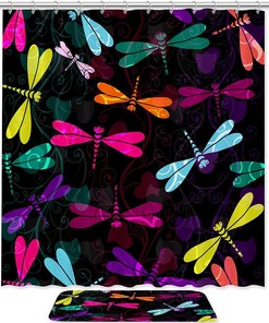 Dragonfly Animal Shower Curtain with Microfiber Accents - Water Themed Bathroom Decor