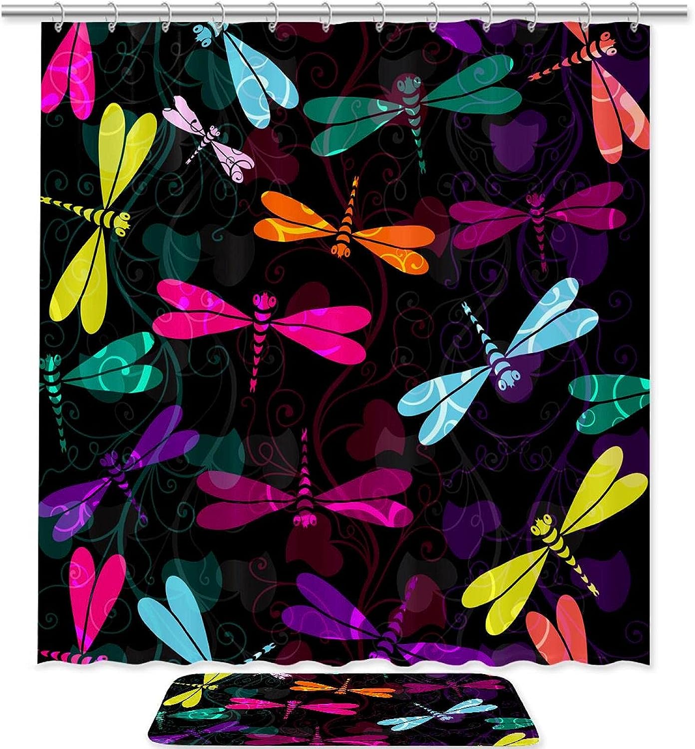 Dragonfly Animal Shower Curtain with Microfiber Accents - Water Themed Bathroom Decor
