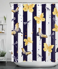 Dragonfly Butterfly Shower Curtain - Abstract Modern Bathroom Decor