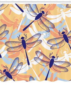 Dragonfly Pattern Boho Animal Print Shower Curtain for Bathroom