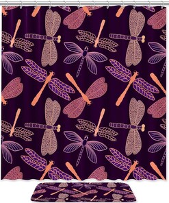 Dragonfly Shower Curtain with Microfiber Accents - Water Themed Bathroom Decor