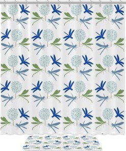 Dragonfly Silhouette Waterproof Shower Curtain for Nature Bathroom Decor