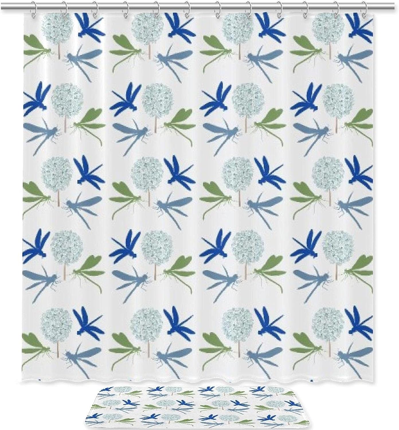 Dragonfly Silhouette Waterproof Shower Curtain for Nature Bathroom Decor