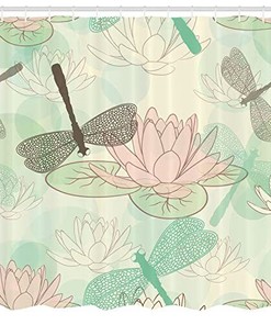 Dragonfly Water Lily Shower Curtain Bathroom Decor