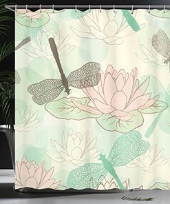 Dragonfly Water Lily Shower Curtain Bathroom Decor