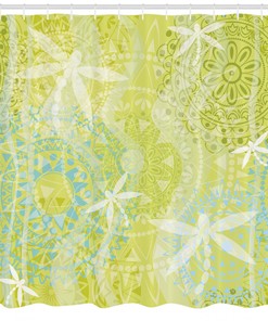 Dragonfly over Mandala Animal Print Shower Curtain for Boho Bathroom Decor