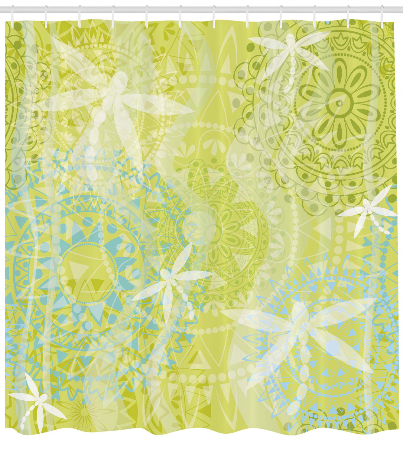 Dragonfly over Mandala Animal Print Shower Curtain for Boho Bathroom Decor