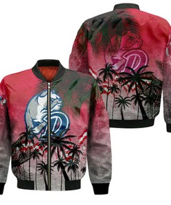 Drake Bulldogs Bomber Jacket Coconut Tree Tropical Grunge - NCAA