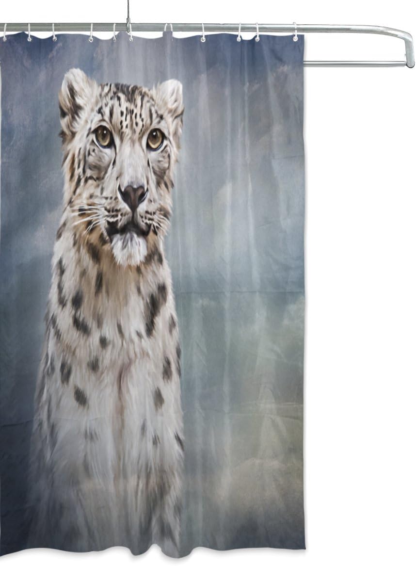 Drawing Snow Leopard Shower Curtain for Artistic Bathroom Decor