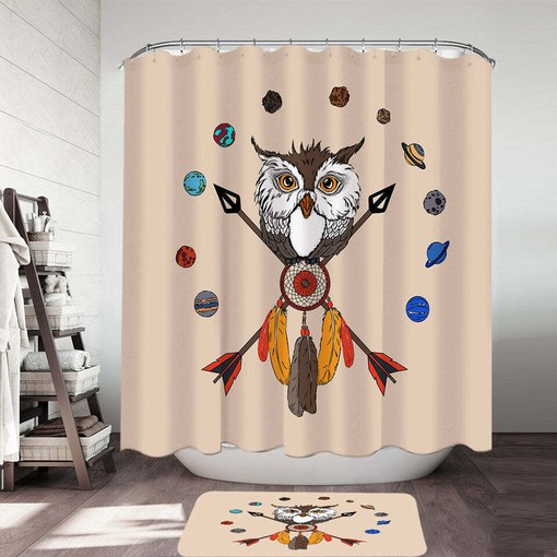 Dream Catcher Owl Shower Curtain - Arrows Design Native American Bathroom Decor