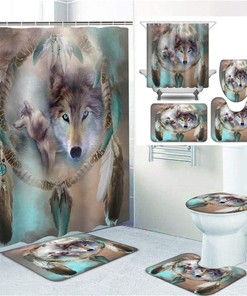 Dream Catcher Wolf Shower Curtain with Cool Animal Print for a Nature-Inspired Bathroom Decor
