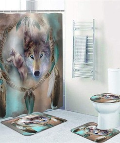 Dream Catcher Wolf Shower Curtain with Cool Animal Print for a Nature-Inspired Bathroom Decor