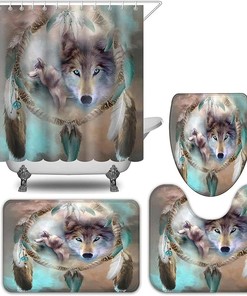 Dream Catcher Wolf Shower Curtain with Cool Animal Print for a Nature-Inspired Bathroom Decor 