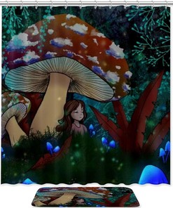Dream Girl Mushroom Waterproof Shower Curtain for Whimsical Bathroom Decor