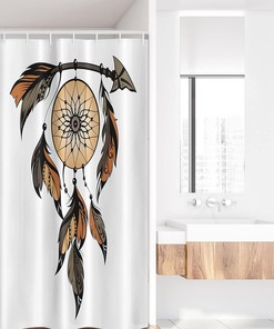 Dreamcatcher Feathers Cloth Fabric Stall Shower Curtain, Bohemian Bathroom Decor