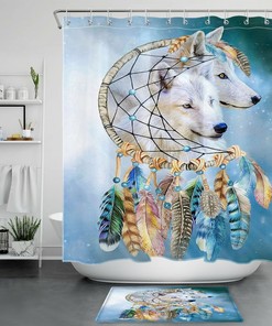 Dreamcatcher White Wolf Shower Curtain for Bohemian Bathroom Decor