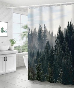 Dreamy Pine Trees - 3D Misty Pine Forest Jungle Trees Print Bathroom Multiple Size Shower Curtain #5 for Bathroom Decor
