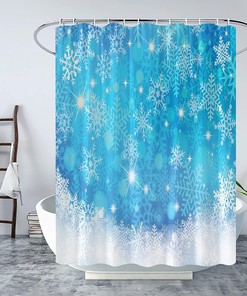 Dreamy Snowy Xmas Blue Snowflake Shower Curtain - Christmas and Bathroom Decor