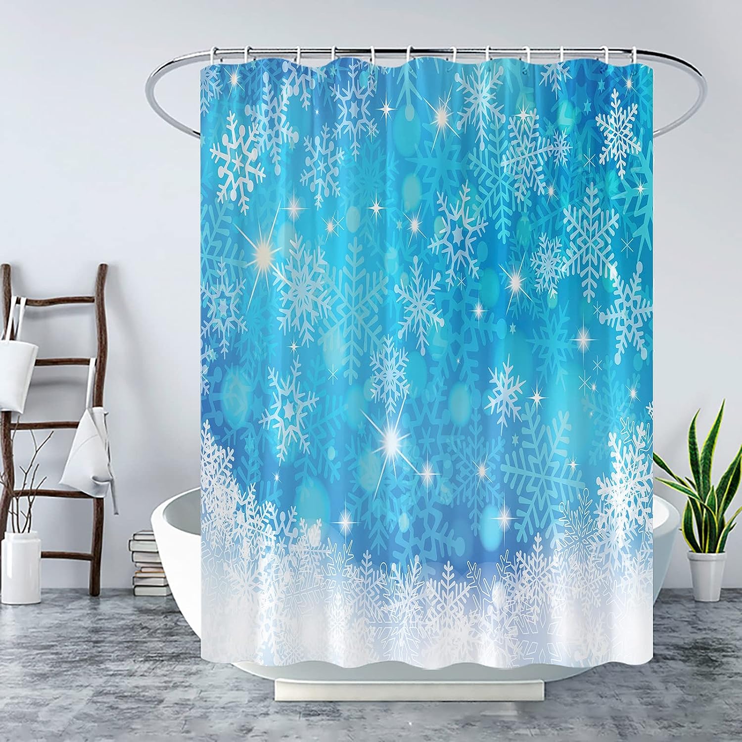 Dreamy Snowy Xmas Blue Snowflake Shower Curtain - Christmas and Bathroom Decor