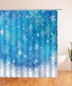 Dreamy Snowy Xmas Blue Snowflake Shower Curtain - Christmas and Bathroom Decor
