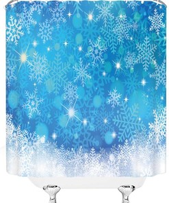 Dreamy Snowy Xmas Blue Snowflake Shower Curtain - Christmas and Bathroom Decor