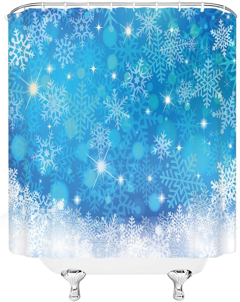 Dreamy Snowy Xmas Blue Snowflake Shower Curtain - Christmas and Bathroom Decor