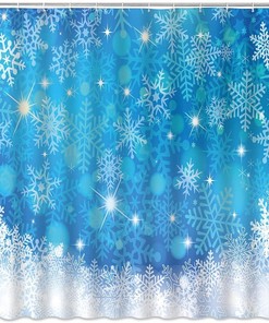 Dreamy Snowy Xmas Blue Snowflake Shower Curtain - Christmas and Bathroom Decor