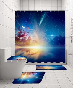 Dreamy Starry Sky Moon Cloud Ocean Shower Curtain with Artistic Design