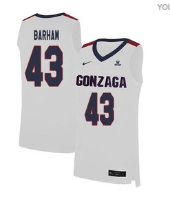 Drew Barham 43 Gonzaga Bulldogs Elite Basketball Jersey - White