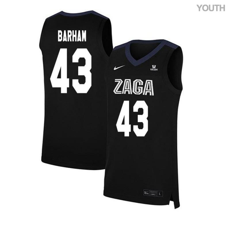 Drew Barham 43 Gonzaga Bulldogs Elite Basketball Youth Jersey - Black